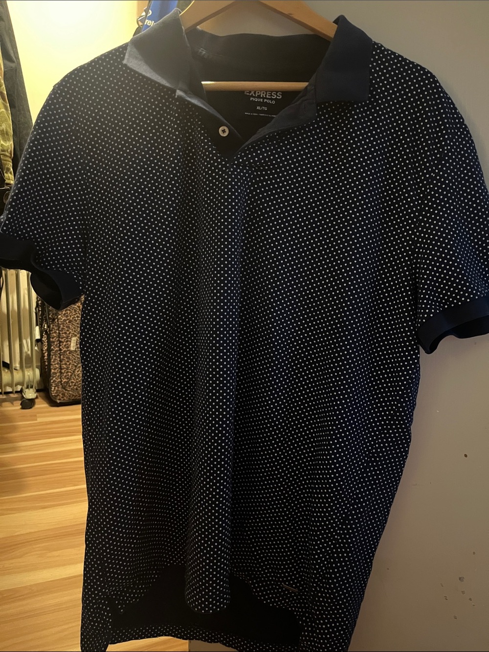 Express Men’s Navy Polo with White Micro Dots